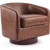 image:imageVINGLI 360Swivel Accent Chairs Set of 2 with Engineered Wood Base and Removable Cushion for Living Room Bedroom Curved Back Barrel Chairs for Small Space Upholstered Bucket Armchairs Teddy WhitePubrown