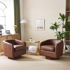 image:imageVINGLI 360Swivel Accent Chairs Set of 2 with Engineered Wood Base and Removable Cushion for Living Room Bedroom Curved Back Barrel Chairs for Small Space Upholstered Bucket Armchairs Teddy WhitePubrown