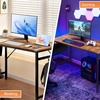 image:imageVINGLI 63 Inch Computer Office Modern Simple Gaming Desk with Side Fabric Drawer amp Hook Up WearResistant Surface Writing Desk Work Desk for Bedroom Living Room Oak GreyRustic Brown