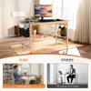 image:imageVINGLI 63 Inch Computer Office Modern Simple Gaming Desk with Side Fabric Drawer amp Hook Up WearResistant Surface Writing Desk Work Desk for Bedroom Living Room Oak GreyOak Grey