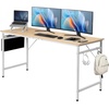 image:imageVINGLI 63 Inch Computer Office Modern Simple Gaming Desk with Side Fabric Drawer amp Hook Up WearResistant Surface Writing Desk Work Desk for Bedroom Living Room Oak GreyOak