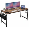 image:imageVINGLI 63 Inch Computer Office Modern Simple Gaming Desk with Side Fabric Drawer amp Hook Up WearResistant Surface Writing Desk Work Desk for Bedroom Living Room Oak GreyRustic Brown