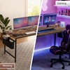image:imageVINGLI 63 Inch Computer Office Modern Simple Gaming Desk with Side Fabric Drawer amp Hook Up WearResistant Surface Writing Desk Work Desk for Bedroom Living Room Oak GreyRustic Brown