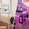 image:imageVINGLI 63 Inch Computer Office Modern Simple Gaming Desk with Side Fabric Drawer amp Hook Up WearResistant Surface Writing Desk Work Desk for Bedroom Living Room Oak GreyWhite