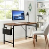 image:imageVINGLI 63 Inch Computer Office Modern Simple Gaming Desk with Side Fabric Drawer amp Hook Up WearResistant Surface Writing Desk Work Desk for Bedroom Living Room Oak GreyRustic Brown