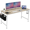 image:imageVINGLI 63 Inch Computer Office Modern Simple Gaming Desk with Side Fabric Drawer amp Hook Up WearResistant Surface Writing Desk Work Desk for Bedroom Living Room Oak GreyOak Grey