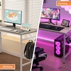 image:imageVINGLI 63 Inch Computer Office Modern Simple Gaming Desk with Side Fabric Drawer amp Hook Up WearResistant Surface Writing Desk Work Desk for Bedroom Living Room Oak GreyOak Grey