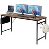 image:imageVINGLI 63 Inch Computer Office Modern Simple Gaming Desk with Side Fabric Drawer amp Hook Up WearResistant Surface Writing Desk Work Desk for Bedroom Living Room Oak GreyRustic Brown