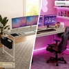 image:imageVINGLI 63 Inch Computer Office Modern Simple Gaming Desk with Side Fabric Drawer amp Hook Up WearResistant Surface Writing Desk Work Desk for Bedroom Living Room Oak GreyOak Grey