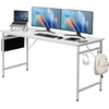 image:imageVINGLI 63 Inch Computer Office Modern Simple Gaming Desk with Side Fabric Drawer amp Hook Up WearResistant Surface Writing Desk Work Desk for Bedroom Living Room Oak GreyWhite
