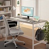 image:imageVINGLI 63 Inch Computer Office Modern Simple Gaming Desk with Side Fabric Drawer amp Hook Up WearResistant Surface Writing Desk Work Desk for Bedroom Living Room Oak GreyOak Grey