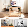 image:imageVINGLI 63 Inch Computer Office Modern Simple Gaming Desk with Side Fabric Drawer amp Hook Up WearResistant Surface Writing Desk Work Desk for Bedroom Living Room Oak GreyWhite