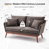 image:imageVINGLI 635 W Mid Century Small Love Seat Couch with Soild Wood Frame 2 Seater Comfy Linen Fabric Loveseat Sofa Small Couch with Two Pillows for Bedroom Living Room Small Spaces GreyBrown