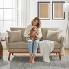 image:imageVINGLI 635 W Mid Century Small Love Seat Couch with Soild Wood Frame 2 Seater Comfy Linen Fabric Loveseat Sofa Small Couch with Two Pillows for Bedroom Living Room Small Spaces GreyKhaki