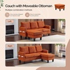 image:imageVINGLI 685 L Shaped Couch with Movable Storage Ottoman Convertible Sectional Sofa in Soft Corduroy Fabric Modern Reversible Chaise Couch for Small Spaces Apartment Living RoomDark GreenOrange