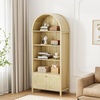 image:imageVINGLI 70 Arched Display Cabinet with 5 Shelves Rattan Storage Cabinet 5 Tier Arched Bookshelf Wood Tall Bookcases Sturdy Stylish for Living Room Bedroom Dining Room Office Study Room OakOak Rattan