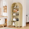 image:imageVINGLI 70 Arched Display Cabinet with 5 Shelves Rattan Storage Cabinet 5 Tier Arched Bookshelf Wood Tall Bookcases Sturdy Stylish for Living Room Bedroom Dining Room Office Study Room OakOak Rattan