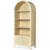 image:imageVINGLI 70 Arched Display Cabinet with 5 Shelves Rattan Storage Cabinet 5 Tier Arched Bookshelf Wood Tall Bookcases Sturdy Stylish for Living Room Bedroom Dining Room Office Study Room OakOak Rattan