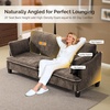 image:imageVINGLI 84 Extra Deep Seat Sofa Couch 3 Seater Upholstered Living Room Couches with 2 Piped Seater Cushions Throw Pillows Modern Linen Velvet Fabric Sofa for Apartment Bedroom OfficeDark Brown