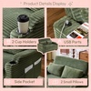 image:imageVINGLI Beige Futon Sofa Bed Convertible Loveseat Sleeper Sofa Couch Corduroy Pullout Sofa Fold Out Couch Bed with USB Ports Cup Holders Armrest for Living Room Bedroom Apartment RoomGreen