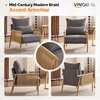image:imageVINGLI Boho Braid Accent Armchairs Set of 2MidCentury Modern Chiars with Solid Wooden ArmrestComfy Louge Cushion Chairs with Waist Pillow for BedroomLiving RoomReading Room Gray BeigeChenille Gray