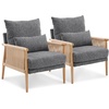 image:imageVINGLI Boho Braid Accent Armchairs Set of 2MidCentury Modern Chiars with Solid Wooden ArmrestComfy Louge Cushion Chairs with Waist Pillow for BedroomLiving RoomReading Room Gray BeigeChenille Gray