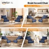 image:imageVINGLI Boho Braid Accent Armchairs Set of 2MidCentury Modern Chiars with Solid Wooden ArmrestComfy Louge Cushion Chairs with Waist Pillow for BedroomLiving RoomReading Room Gray BeigeChenille Blue