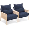 image:imageVINGLI Boho Braid Accent Armchairs Set of 2MidCentury Modern Chiars with Solid Wooden ArmrestComfy Louge Cushion Chairs with Waist Pillow for BedroomLiving RoomReading Room Gray BeigeChenille Blue