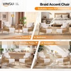 image:imageVINGLI Boho Braid Accent Armchairs Set of 2MidCentury Modern Chiars with Solid Wooden ArmrestComfy Louge Cushion Chairs with Waist Pillow for BedroomLiving RoomReading Room Gray BeigeChenille Beige