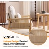 image:imageVINGLI Boho Braid Accent Armchairs Set of 2MidCentury Modern Chiars with Solid Wooden ArmrestComfy Louge Cushion Chairs with Waist Pillow for BedroomLiving RoomReading Room Gray BeigeChenille Beige