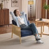 image:imageVINGLI Boho Braid Accent Armchairs Set of 2MidCentury Modern Chiars with Solid Wooden ArmrestComfy Louge Cushion Chairs with Waist Pillow for BedroomLiving RoomReading Room Gray BeigeChenille Blue