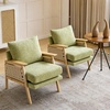image:imageVINGLI Boho Rattan Braided Accent Chair with Solid Wood 315 Wide Armrests Chenille Upholstery Indoor Lounge Chair with Lumbar Pillow amp Rope Arms for Living Room Bedroom Reading Room Sage GreenSage Green