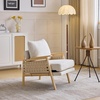 image:imageVINGLI Boho Rattan Braided Accent Chair with Solid Wood 315 Wide Armrests Chenille Upholstery Indoor Lounge Chair with Lumbar Pillow amp Rope Arms for Living Room Bedroom Reading Room Sage GreenBeige