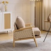 image:imageVINGLI Boho Rattan Braided Accent Chair with Solid Wood 315 Wide Armrests Chenille Upholstery Indoor Lounge Chair with Lumbar Pillow amp Rope Arms for Living Room Bedroom Reading Room Sage GreenKhaki