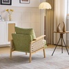 image:imageVINGLI Boho Rattan Braided Accent Chair with Solid Wood 315 Wide Armrests Chenille Upholstery Indoor Lounge Chair with Lumbar Pillow amp Rope Arms for Living Room Bedroom Reading Room Sage GreenSage Green
