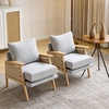 image:imageVINGLI Boho Rattan Braided Accent Chair with Solid Wood 315 Wide Armrests Chenille Upholstery Indoor Lounge Chair with Lumbar Pillow amp Rope Arms for Living Room Bedroom Reading Room Sage GreenGray Beige