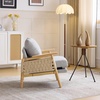 image:imageVINGLI Boho Rattan Braided Accent Chair with Solid Wood 315 Wide Armrests Chenille Upholstery Indoor Lounge Chair with Lumbar Pillow amp Rope Arms for Living Room Bedroom Reading Room Sage GreenGray Beige