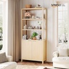 image:imageVINGLI Bookcase with Fluted Doors 71 Wood Storage Cabinet with Adjustable Shelves 6Tier Display Cabinet Bookshelf for Study Living Room Home Office Kitchen Pantry WalnutNature Oak
