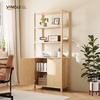 image:imageVINGLI Bookcase with Fluted Doors 71 Wood Storage Cabinet with Adjustable Shelves 6Tier Display Cabinet Bookshelf for Study Living Room Home Office Kitchen Pantry WalnutNature Oak