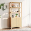 image:imageVINGLI Bookcase with Fluted Doors 71 Wood Storage Cabinet with Adjustable Shelves 6Tier Display Cabinet Bookshelf for Study Living Room Home Office Kitchen Pantry WalnutNature Oak