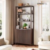 image:imageVINGLI Bookcase with Fluted Doors 71 Wood Storage Cabinet with Adjustable Shelves 6Tier Display Cabinet Bookshelf for Study Living Room Home Office Kitchen Pantry WalnutDark Walnut