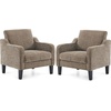 image:imageVINGLI Chair Olive Green Upholstered Chenille Accent Chair for Living Room Bedroom MidCentury Modern Arm Chair Comfy Reading Chair with Scooped ArmsLight Brown