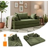 image:imageVINGLI Convertible Futon Sofa Bed Upholstered Corduroy Boneless Couch King Size Floor Loveseat Sleeper Sofa with 2in1 Throw Pillow amp Blanket Couches for Living Room Bedroom Lounge GreenGreen