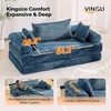 image:imageVINGLI Convertible Futon Sofa Bed Upholstered Corduroy Boneless Couch King Size Floor Loveseat Sleeper Sofa with 2in1 Throw Pillow amp Blanket Couches for Living Room Bedroom Lounge GreenNavy Blue