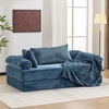 image:imageVINGLI Convertible Futon Sofa Bed Upholstered Corduroy Boneless Couch King Size Floor Loveseat Sleeper Sofa with 2in1 Throw Pillow amp Blanket Couches for Living Room Bedroom Lounge GreenNavy Blue