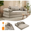 image:imageVINGLI Convertible Futon Sofa Bed Upholstered Corduroy Boneless Couch King Size Floor Loveseat Sleeper Sofa with 2in1 Throw Pillow amp Blanket Couches for Living Room Bedroom Lounge GreenGrey