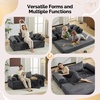 image:imageVINGLI Convertible Futon Sofa Bed Upholstered Corduroy Boneless Couch King Size Floor Loveseat Sleeper Sofa with 2in1 Throw Pillow amp Blanket Couches for Living Room Bedroom Lounge GreenDark Grey