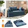 image:imageVINGLI Convertible Futon Sofa Bed Upholstered Corduroy Boneless Couch King Size Floor Loveseat Sleeper Sofa with 2in1 Throw Pillow amp Blanket Couches for Living Room Bedroom Lounge GreenNavy Blue
