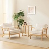 image:imageVINGLI Cozy Living Room Chairs Linen Pink Accent Chairs Set of 2 Wood Lounge Chairs for Bedroom Comfy Mid Century Modern Armchair Upholstered Reading Side Chairs for AdultsCoarse Linenbeige