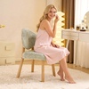 image:imageVINGLI Cute CloudBack Armless Vanity Chair with No Wheels Modern Desk Chair with 4 Solid Wood Legs for Girls Plush Chenille Velvet Comfy Makeup Accent Chair for BedroomLiving RoomOffice BeigeGrass Green